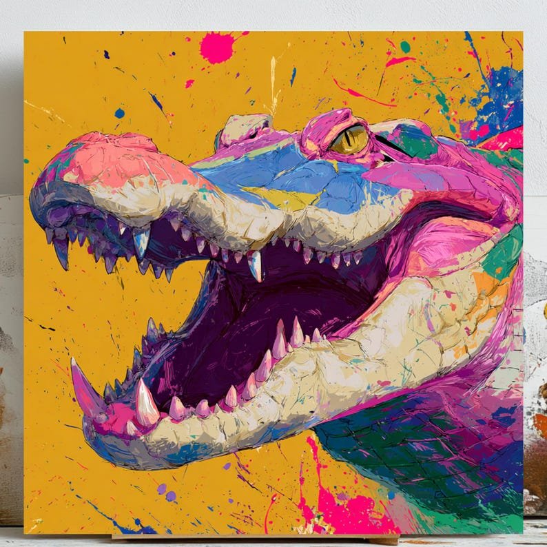 Abstract Alligator Wall Art, Canvas Or Poster, Modern Home Decor, Swamp Animal Print, Minimalist Animal Art, Unique Wall Hanging, Gator Gift