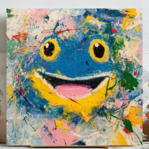 Abstract Colorful Frog Wall Art, Canvas Or Poster, Whimsical Monster Decor, Kids Playroom Wall Art, Nursery Decor, Vibrant Impasto Painting