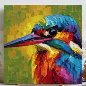 Kingfisher Bird Wall Art, Canvas Or Poster, Colorful Palette Knife Oil Painting, Vibrant Bird Decor,Modern Living Room Art,Nature Wall Decor