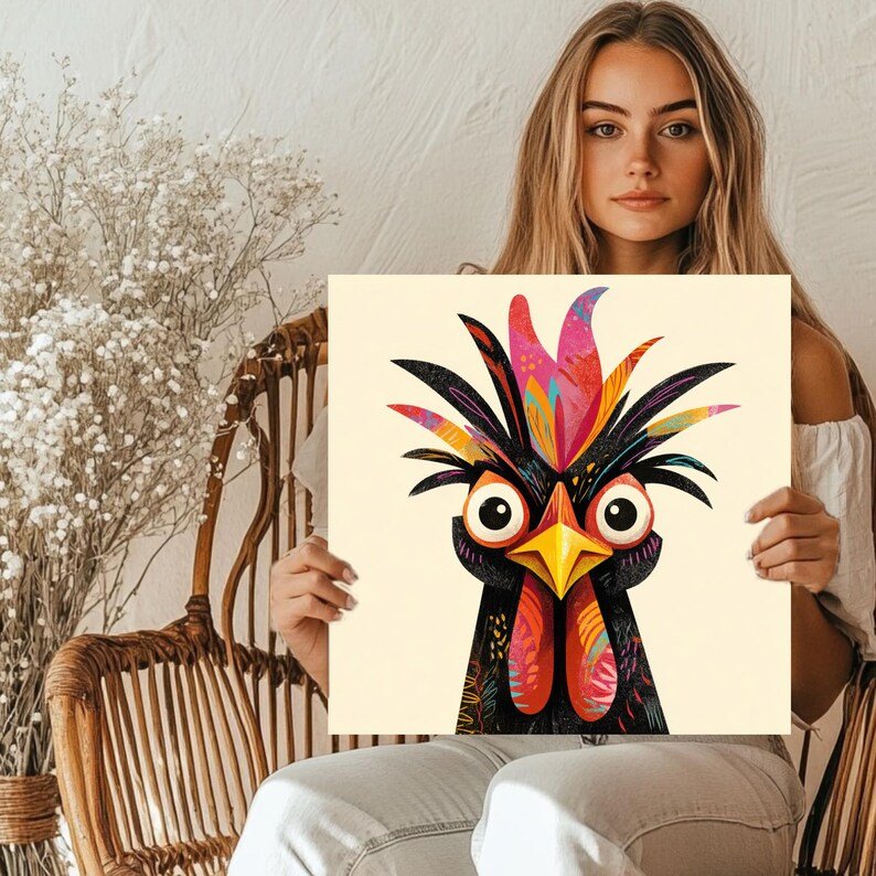Funky Rooster Wall Art, Canvas Or Poster, Colorful Chicken Decor, Modern Farmhouse Art, Whimsical Kitchen Decor, Vibrant Animal Art, Pop Art - Image 4