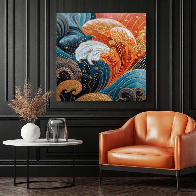 Japanese Wave Wall Art, Canvas or Poster, Ocean Decor, Modern Coastal Wall Art, Abstract Water Design, Living Room Wall Hanging, Home Art - Image 3