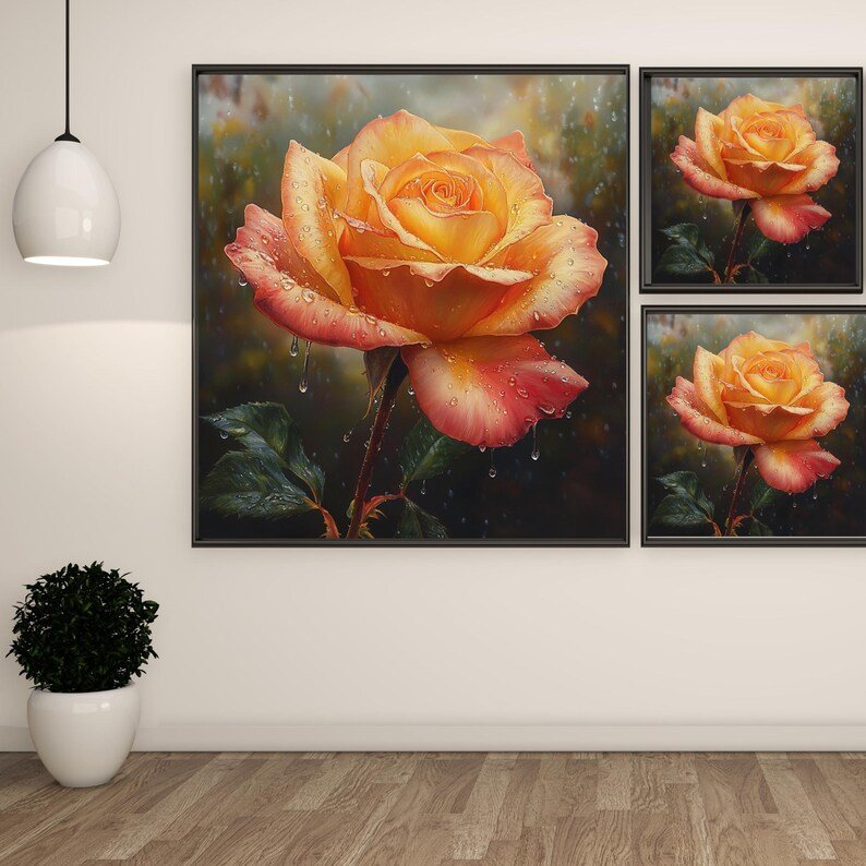 Orange Yellow Rose Wall Art, Canvas Or Poster, Realistic Floral Painting, Romantic Wall Art, Anniversary Gift For Wife, Elegant Wall Decor - Image 2