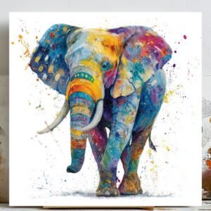 Colorful Elephant Art, Canvas or Poster, Modern Safari Animal Decor, Living Room Office Bedroom Wall Art, Abstract Watercolor Painting Print