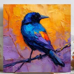 Blue Bird Wall Art, Canvas Or Poster, Impasto Oil Painting, Palette Knife Art, Vibrant Bird Decor, Living Room Wall Decor, Modern Bird Print