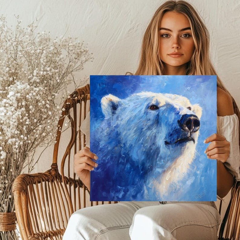 Polar Bear Art, Canvas or Poster, Modern Decor, Living Room Bedroom Office Children's Room Wall Art, Blue White Navy Wildlife Animal - Image 5