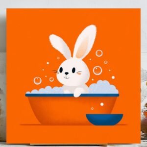 Rabbit In Bathtub, Canvas Or Poster, Animal Decor, Bunny Wall Art, Bathroom Wall Decor, Home Decor, Funny Bathroom Art