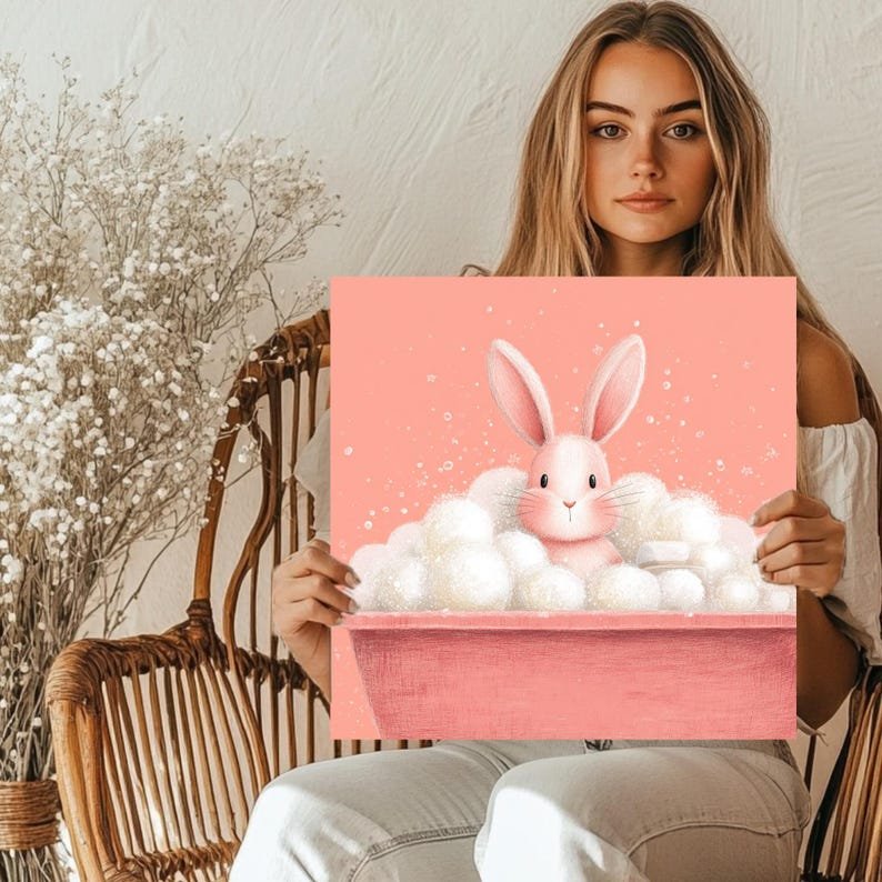 Bunny In Bathtub Wall Art, Canvas Or Poster, Bathroom Wall Decor, Home Decor, Nursery Wall Hanging, Kids Room Art, Whimsical Animal Poster - Image 5