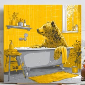 Bear Bath Time, Canvas Or Poster, Bathroom Wall Art, Animal Decor, Kids Bathroom Decor, Nursery Decor, Bear Wall Hanging, Bear Wall Art