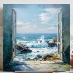 Ocean View Wall Art, Canvas or Poster, Coastal Wall Decor, Open Window Wall Art, Living Room Bedroom Entryway Wall Art, Seaside Home Decor