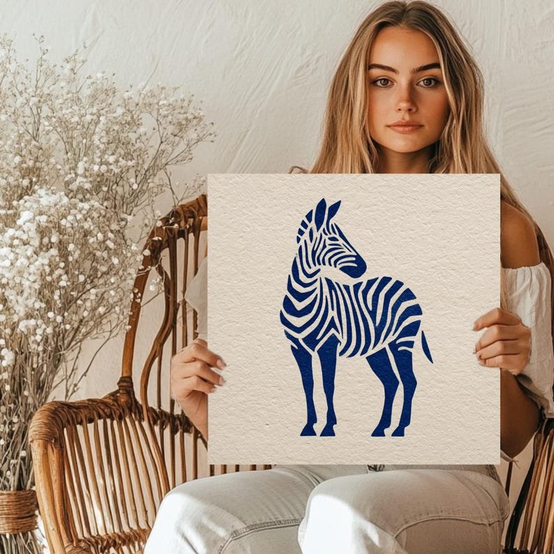 Blue Zebra Wall Art, Canvas Or Poster, Minimalist Animal Decor, Nursery Wall Art, Modern Safari Decor, Kids Room Art, Zebra Home Gift Idea - Image 4