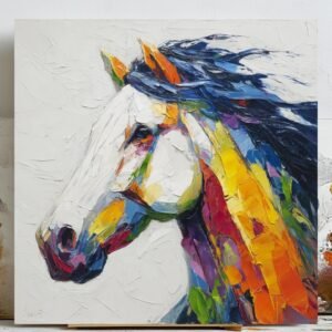 Horse Wall Art, Canvas or Poster, Abstract Contemporary Decor, Living Room Bedroom Office Children's Room Wall Art, Vibrant Colorful Equine