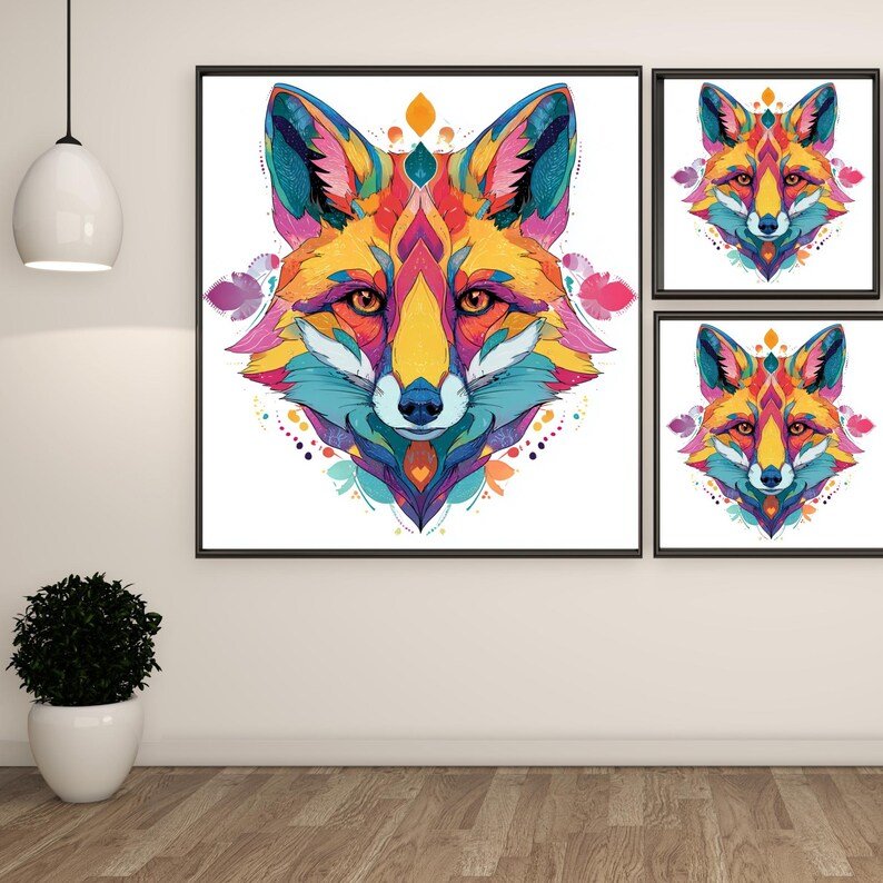 Psychedelic Fox Art, Canvas Or Poster, Vibrant Animal Wall Decor, Modern Living Room Decor, Geometric Fox Print, Boho Woodland Wall Art - Image 2