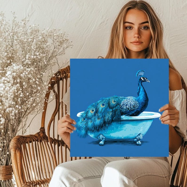 Peacock In Bathtub, Canvas Or Poster, Animal Decor, Bathroom Decor, Home Decor, Modern Room Decor, Peacock Wall Hanging, Peacock Art - Image 5