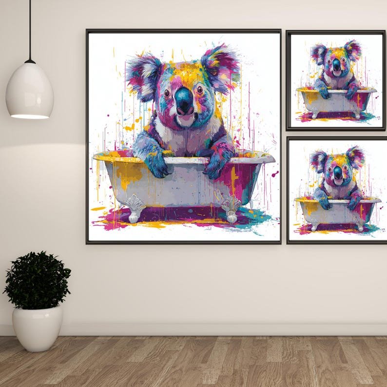 Koala In Bathtub Wall Art, Canvas Or Poster, Colorful Animal Decor, Funny Bathroom Wall Decor, Whimsical Kids Room Art, Modern Pop Art Print - Image 2