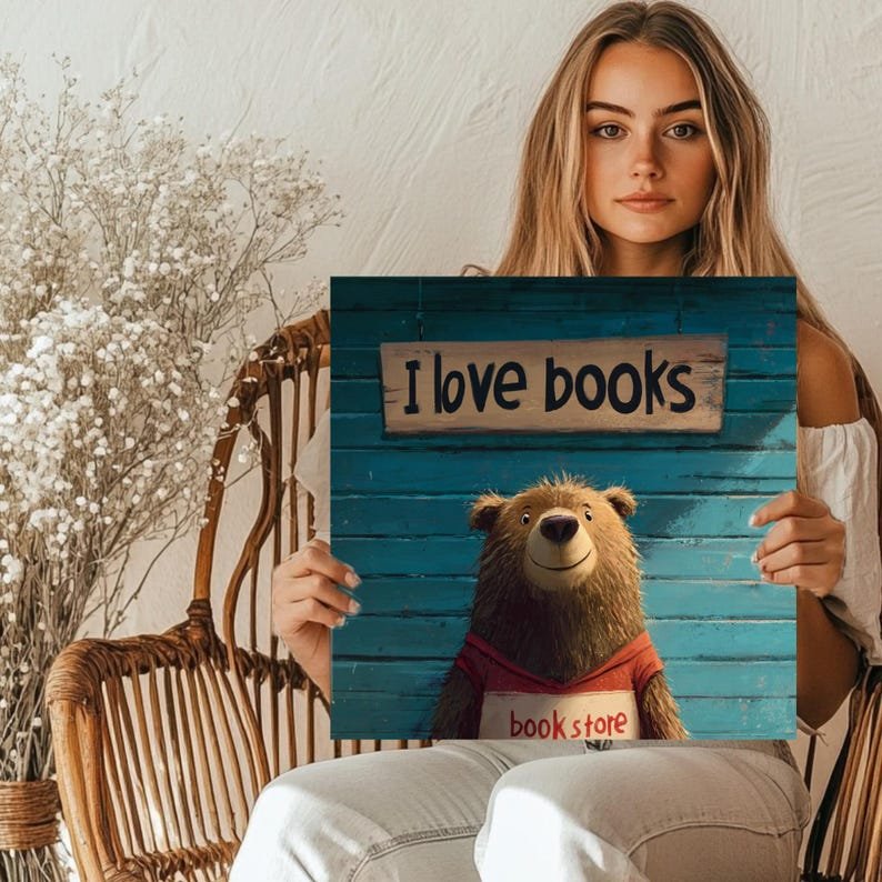 Book Lover Bear, Canvas Or Poster, Modern Decor, Animal Decor, Kids Decor, Reading Nook Decor, Office Wall Hanging, Cute Bear Wall Art - Image 5