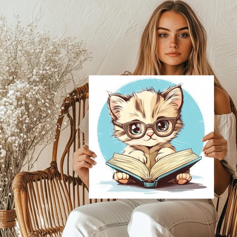 Nerdy Kitten Reading Art Print: Book Nook Decor - Image 5
