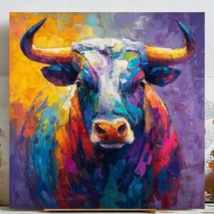 Bull Portrait Wall Art, Canvas Or Poster, Animal Wall Art, Office Room Decor, Living Room Decor, Bull Wall Hanging, Colorful Bull Decor