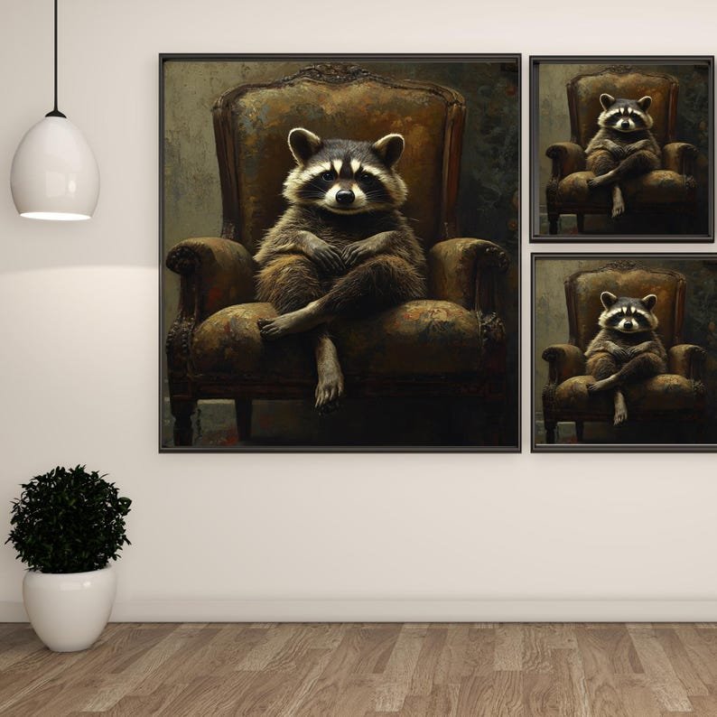 Raccoon Wall Decor, Canvas Or Poster, Animal Art, Whimsical Wildlife, Rustic Wall Art, Raccoon Portrait, Living Room Decor, Home Decor - Image 2