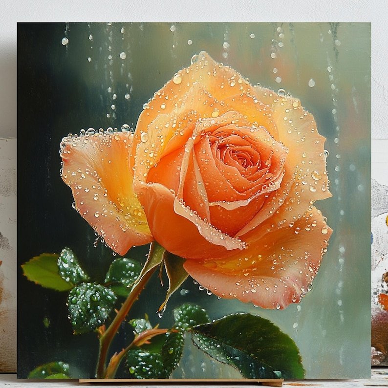 Peach Rose Wall Art, Canvas or Poster, Floral Wall Decor, Flower Wall Hanging, Living Room Bedroom Dining Room Wall Art, Rose Painting Art