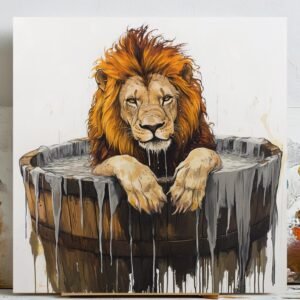 Lion in Bathtub Wall Art, Poster or Canvas, Funny Bathroom Decor,Quirky Animal Print,Whimsical Lion Poster,Playful Art for Home or Kids Room