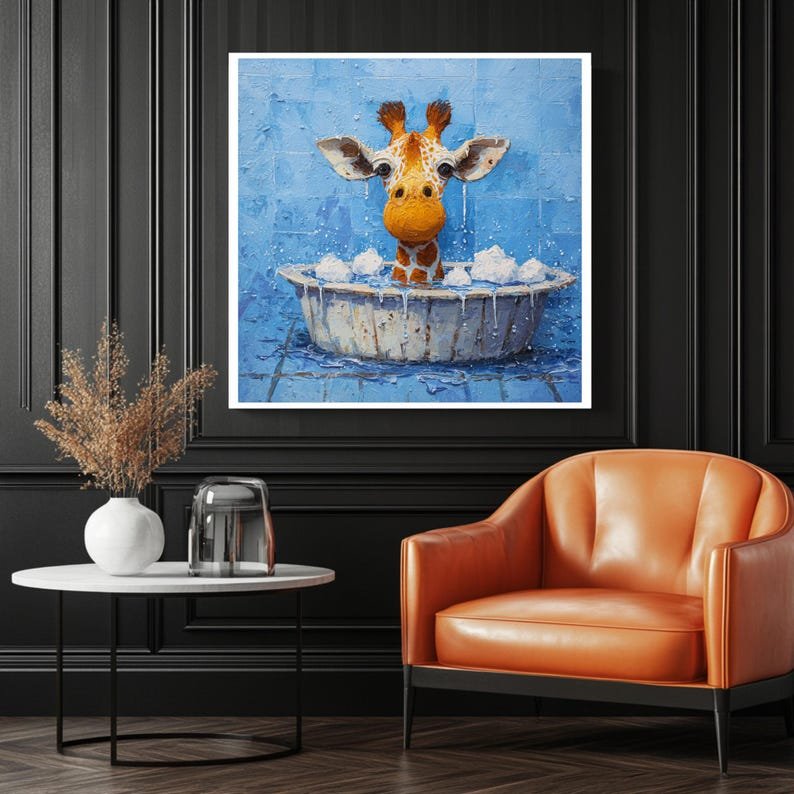 Giraffe In Bathtub, Canvas Or Poster, Bathroom Wall Art, Animal Decor, Nursery Wall Art, Bathroom Wall Decor, Giraffe Wall Hanging - Image 3