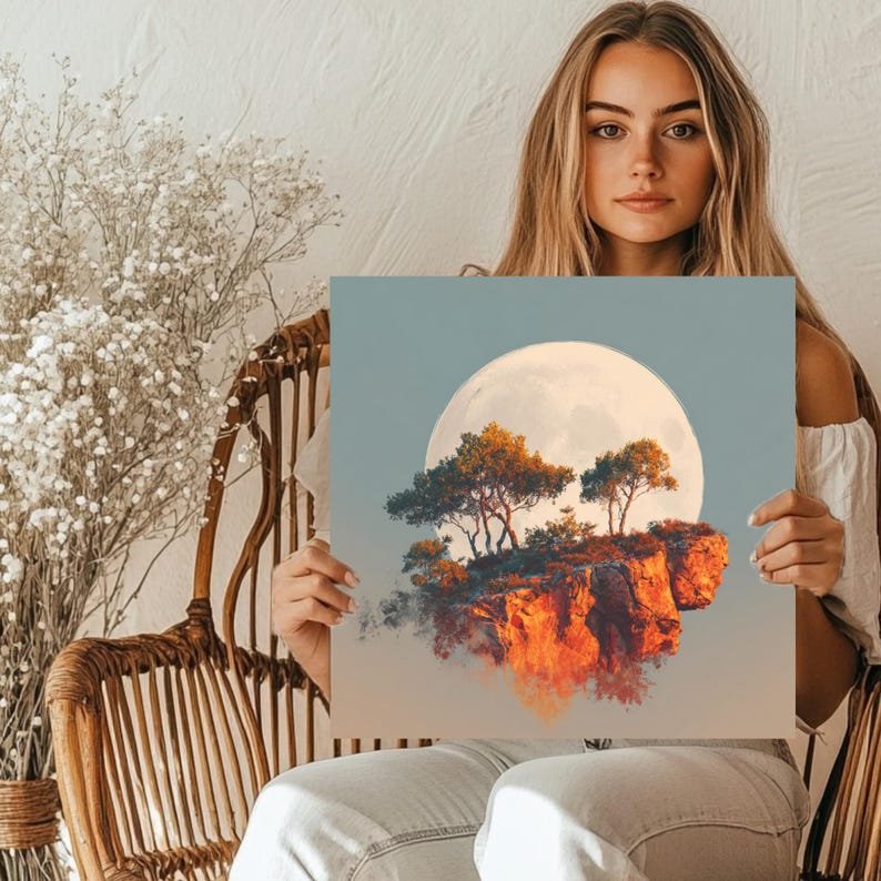 Moonlit Cliff Landscape, Canvas or Poster, Nature Wall Art, Living Room Bedroom Wall Art, Tranquil Home Wall Hanging, Serene Mountain View - Image 5