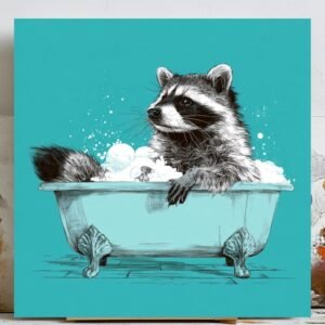 Cute Raccoon Bathtub Art, Canvas Or Poster, Bathroom Art, Nursery Wall Art, Kids Room Decor, Baby Shower Gift, Woodland Decor
