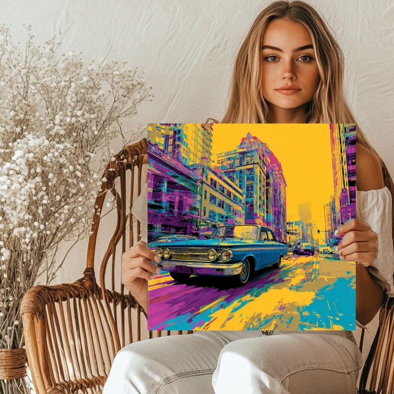 Vintage Car Wall Art, Canvas or Poster, Living Room Wall Art, Office Wall Art, Urban Street Wall Hanging, Classic Car Poster, Art For Gift - Image 5