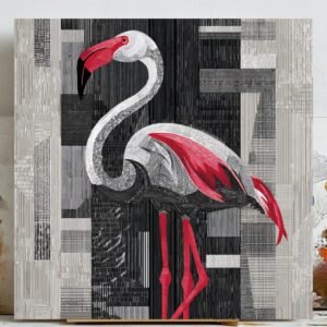 Abstract Flamingo Wall Art, Modern Canvas Print, Living Room Wall Decor, Geometric Boho Style, Animal Illustration, Bedroom Art, Unique Gift