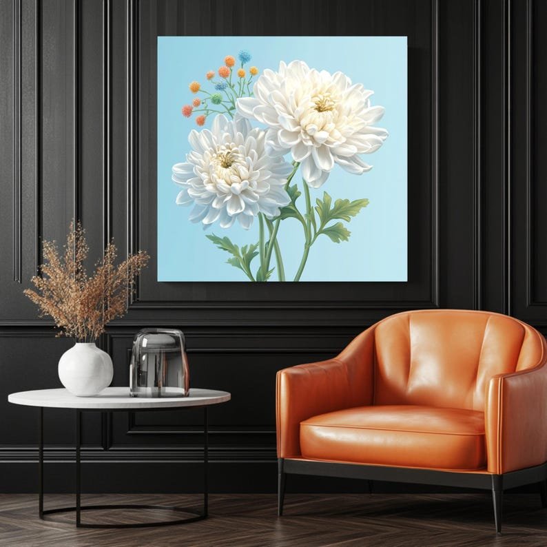 White Chrysanthemums Art Print: Pastel Floral Botanical Wall Decor - Image 3