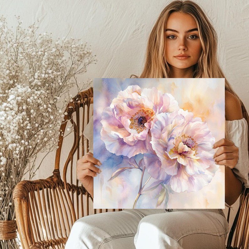Pastel Flower Wall Art, Canvas Or Poster, Watercolor Floral Painting, Botanical Wall Art, Bedroom Art,Romantic Wall Hanging,Anniversary Gift - Image 5