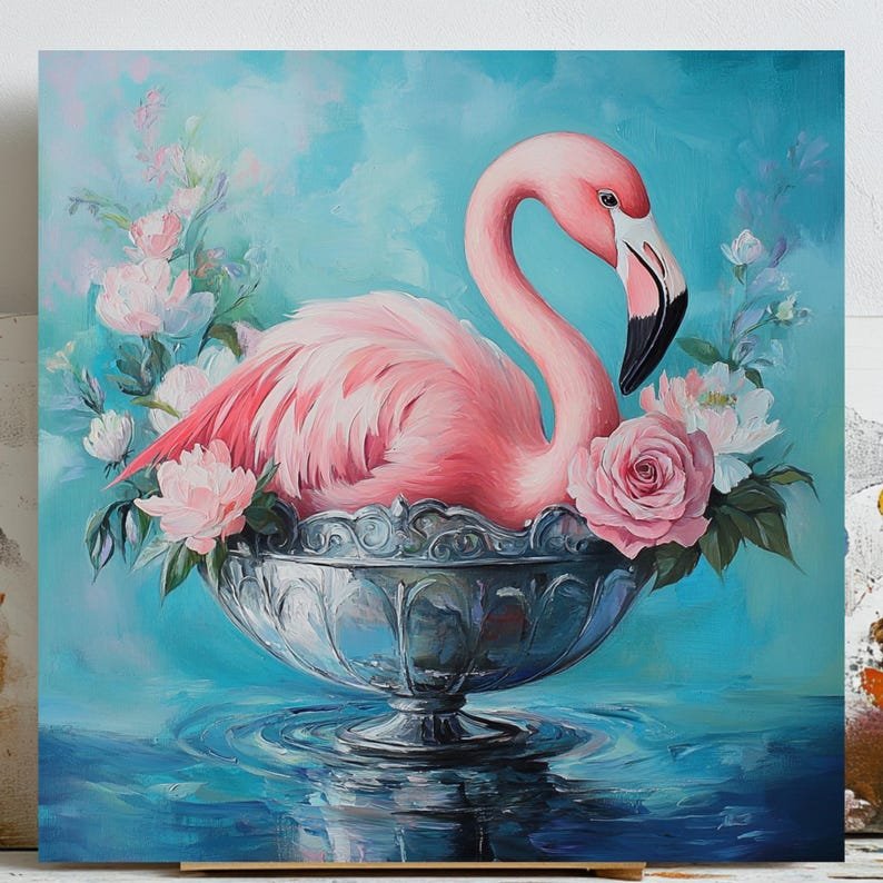 Flamingo Wall Art, Canvas or Poster, Pink Flamingo Decor, Floral Wall Art, Tropical Wall Hanging, Modern Home Decor, Living Room Art