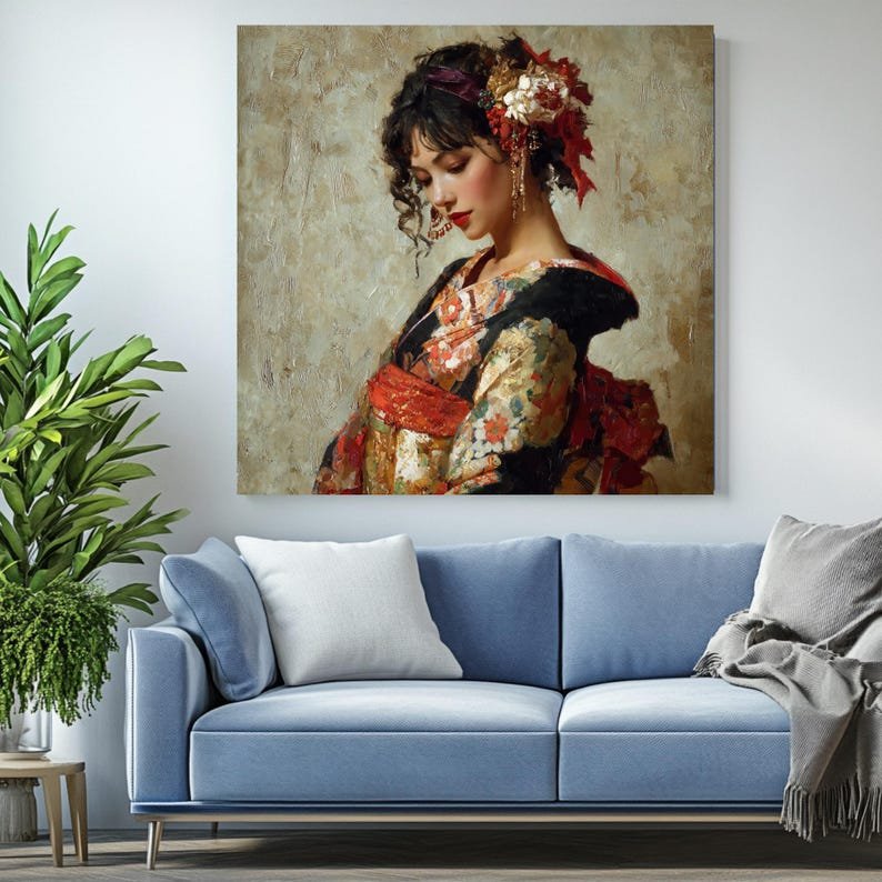 Japanese Woman Wall Art, Canvas Or Poster, Impressionist Decor, Living Room Art, Asian Wall Decor, Home Decor, Oil Painting Wall Art - Image 3