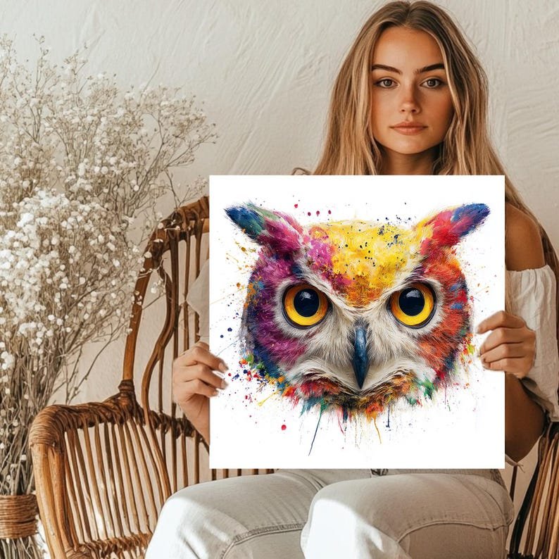 Vibrant Watercolor Owl Art, Canvas or Poster, Colorful Abstract Bird Painting, Modern Living Room Bedroom Office Decor, Owl Wall Art - Image 4