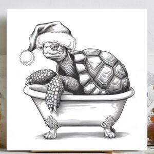 Christmas Turtle Wall Art, Canvas or Poster, Bathroom Humor Decor, Funny Holiday Animal Art, Santa Turtle in Bathtub, Home Decor