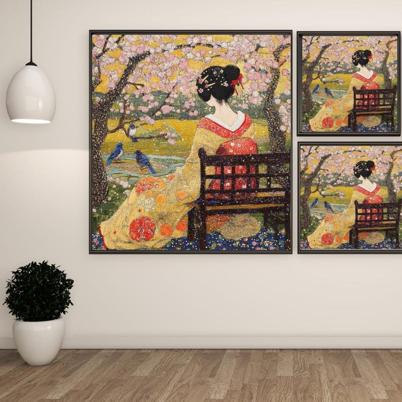 Japanese Woman Wall Art, Canvas or Poster, Geisha Wall Hanging, Asian Wall Decor, Cherry Blossom Wall Art, Living Room Wall Art, Home Decor - Image 2