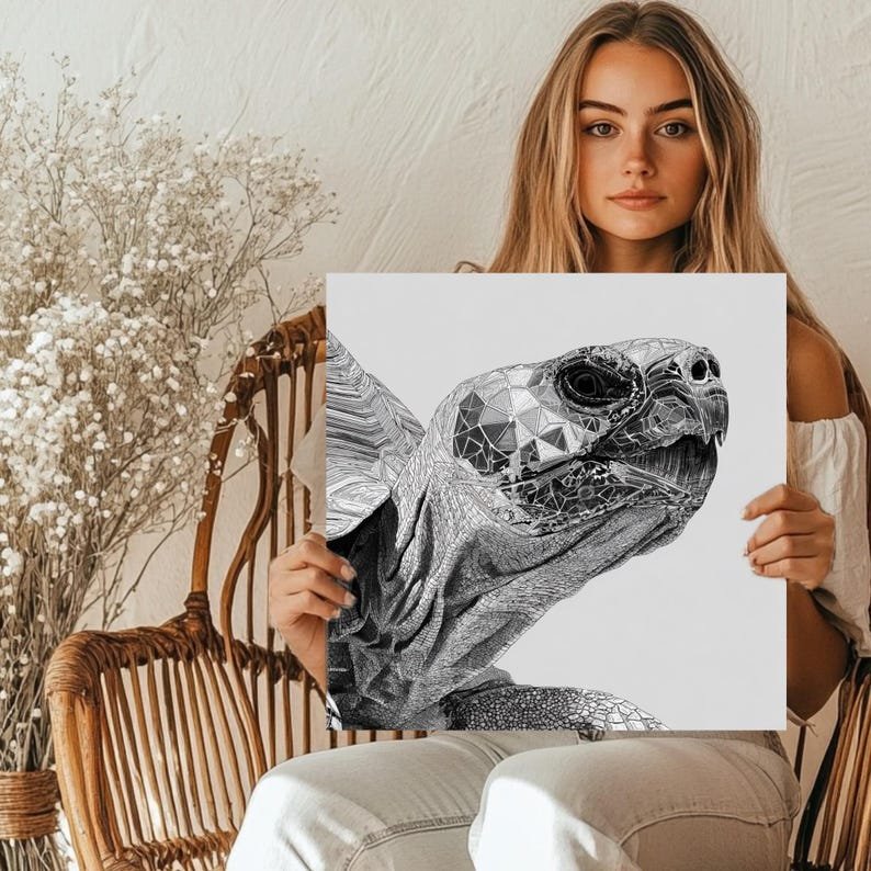 Geometric Sea Turtle Wall Art, Canvas Or Poster, Modern Black and White Animal Decor, Coastal Minimalist Art Print, Marine Life Office Decor - Image 4