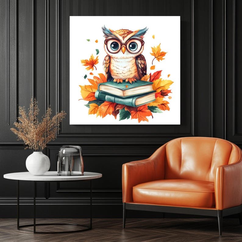 Cute Owl Reading Books, Canvas Or Poster, Kids Room Wall Art, Nursery Decor, Autumn Wall Hanging, Book Lover Gift, Framed Canvas Wall Art - Image 3