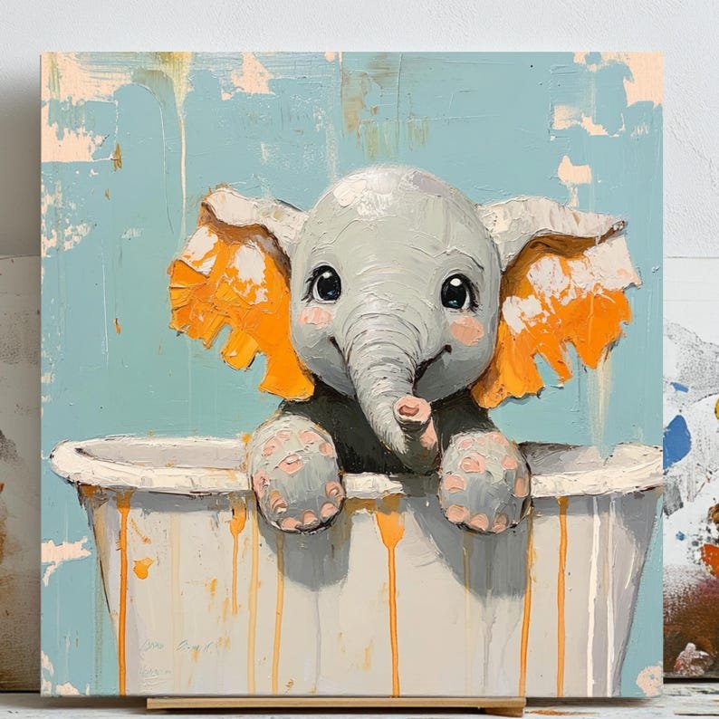 Elephant In Bathtub, Canvas Or Poster, Animal Decor, Elephant Wall Art, Bathroom Wall Decor, Home Decor, Bathroom Wall Art