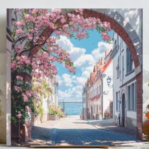Mediterranean Wall Art, Canvas Or Poster, Unique Wall Decor, Living Room Decor, Home Decor, Floral Archway Art, Coastal Scene, Art For Her