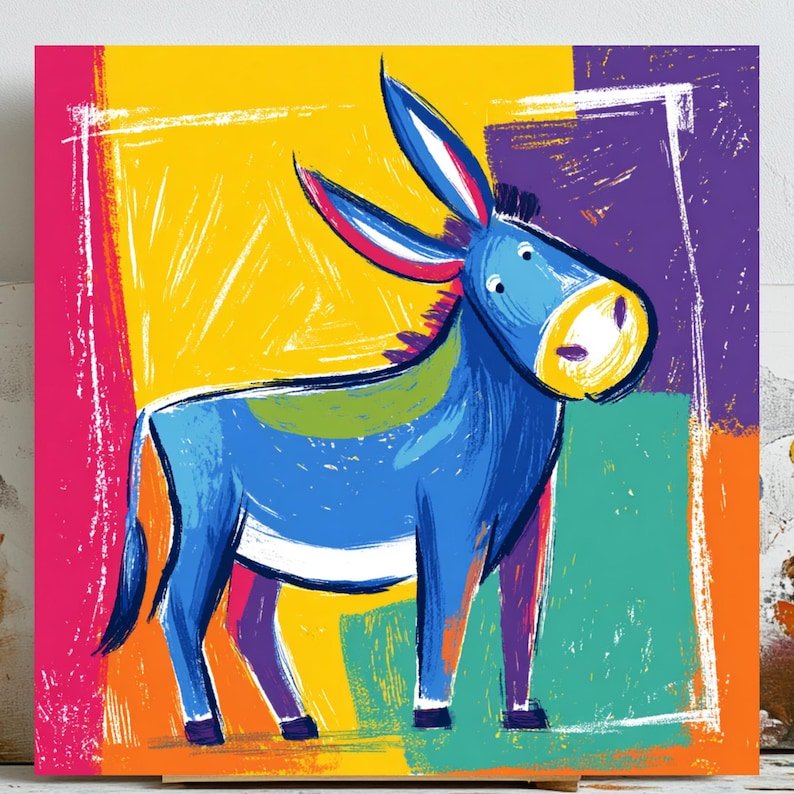 Donkey Wall Art, Canvas Or Poster, Animal Decor, Living Room Decor, Contemporary Art, Home Wall Art, Whimsical Art, Unique Wall Hangings