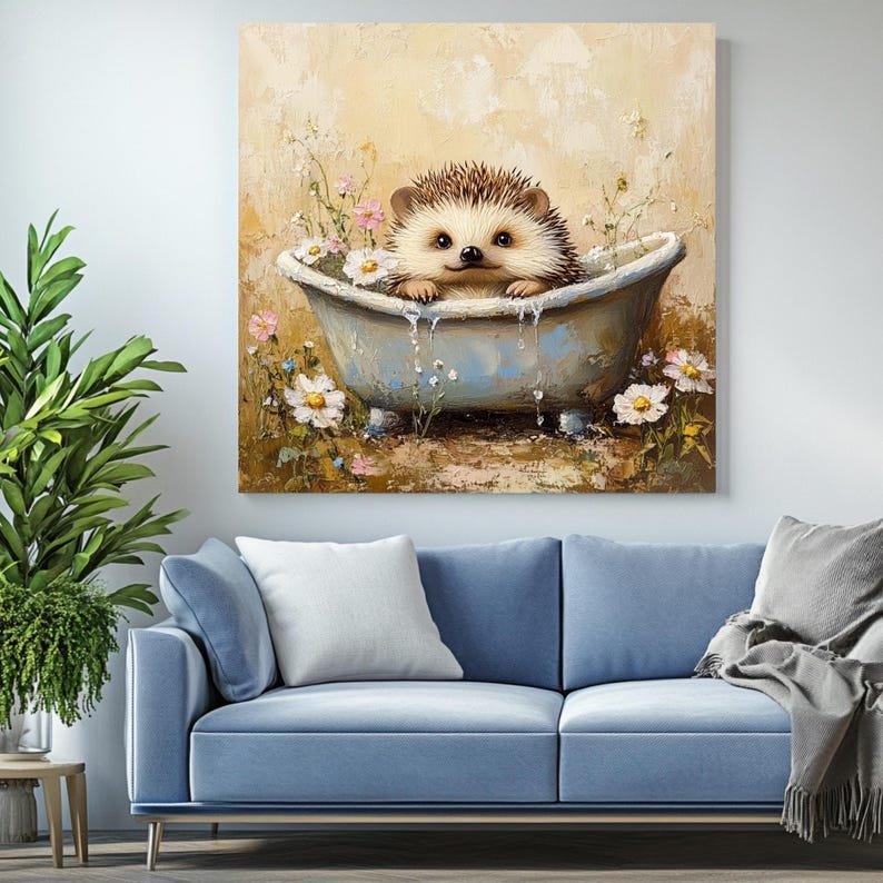 Hedgehog in Bathtub Wall Art, Canvas Or Poster, Floral Bathtub Art, Cute Animal Art, Bathroom Decor, Nursery Wall Art, Animal Decoration - Image 4