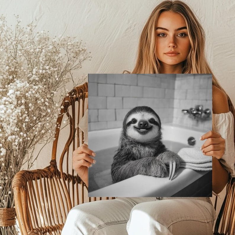 Sloth In Bathtub, Canvas or Poster, Animal Decor, Sloth Wall Art, Bathroom Wall Decor, Home Decor, Bathroom Wall Art, Cute Animal Print - Image 5