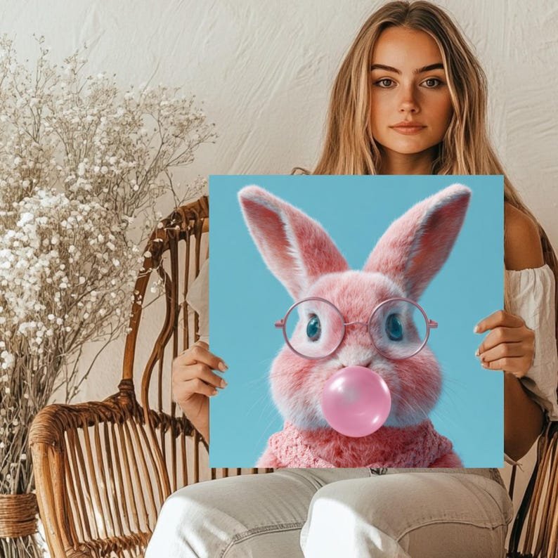 Bunny Bubblegum Wall Art, Canvas or Poster, Rabbit Nursery Print,Woodland Animal Poster, Kids Wall Art ,Kids Room Decor, Printable Wall Art - Image 5