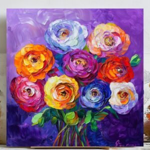 Abstract Floral Painting, Poster or Canvas, Colorful Flower Print, Printable Wall Art, Home Decor, Gift Art, Maximalist Art,Gallery Wall Art
