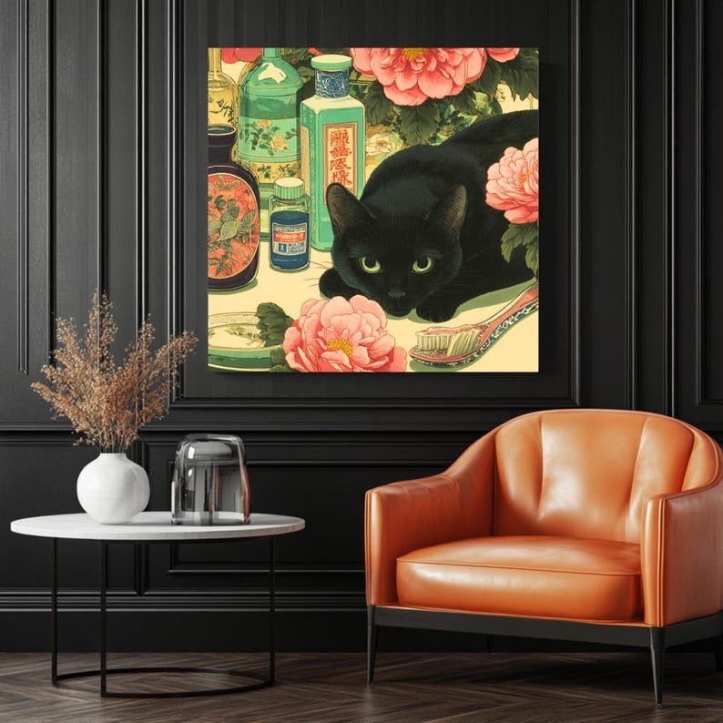 Floral Black Cat Wall Art, Canvas or Poster, Botanical Animal Wall Decor, Home Office Wall Art, Bathroom Decor, Perfect Gift Idea,Home Decor - Image 3