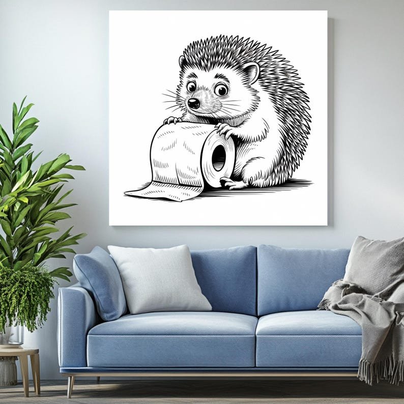 Hedgehog Bathroom Decor, Canvas Or Poster, Hedgehog With Toilet Paper, Funny Animal Art, Hedgehog Bathroom Decor, Bathroom Wall Decor - Image 4