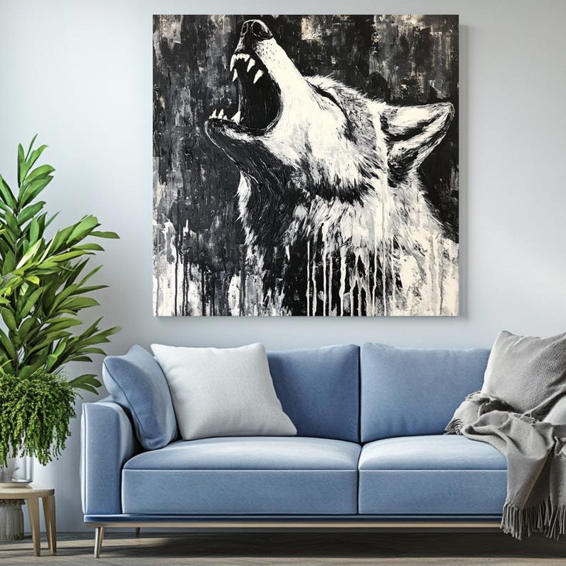 Abstract Wolf Wall Art, Canvas Or Poster, Black And White Animal Print, Gallery Wall Art, Man Cave Wall Art, Eclectic Wall Art, Gift For Him - Image 4