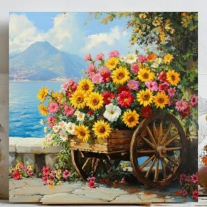 Rustic Floral Wall Art, Canvas or Poster, Sunflower Cart Painting, Country Cottagecore Decor, Farmhouse Flower Art, Botanical Wall Hanging