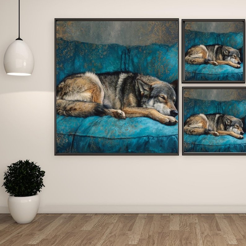Wolf Sleeping Wall Art, Canvas Or Poster, Animal Decor, Living Room Decor, Contemporary Art, Home Wall Art, Whimsical Art, Cozy Wolf Poster - Image 2
